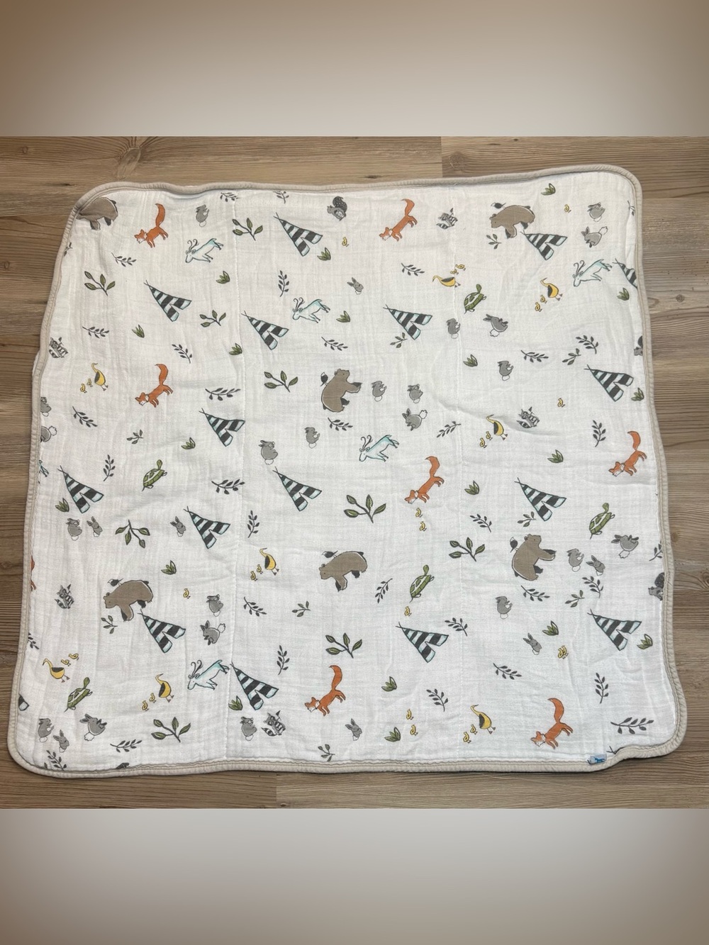 Little Unicorn Woodland Animal Muslin towel- Fox, Bear & Tree Print - Picture 2 of 7